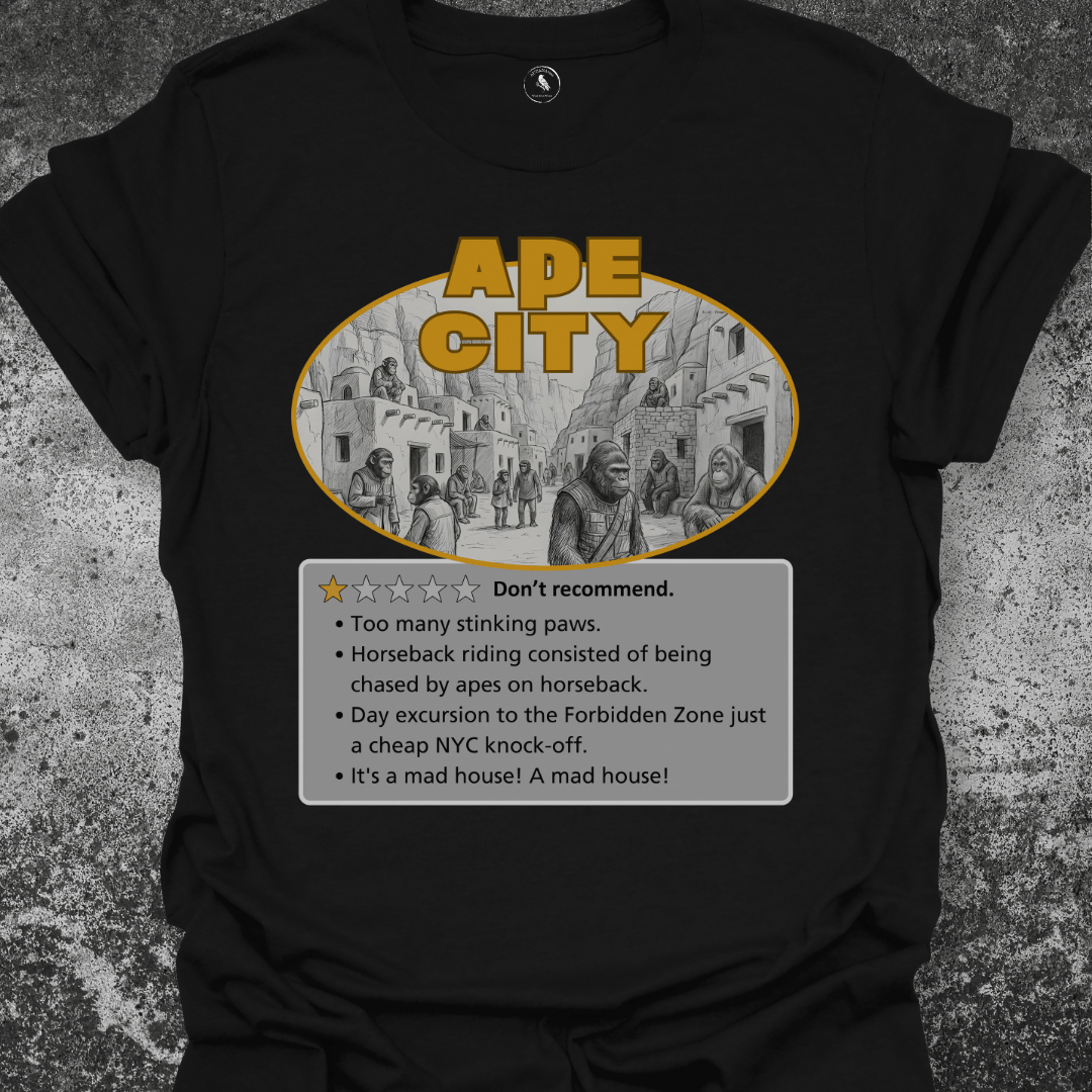 T-Shirt Black / S Ape City Review | Funny Sci-Fi Parody Graphic Tee