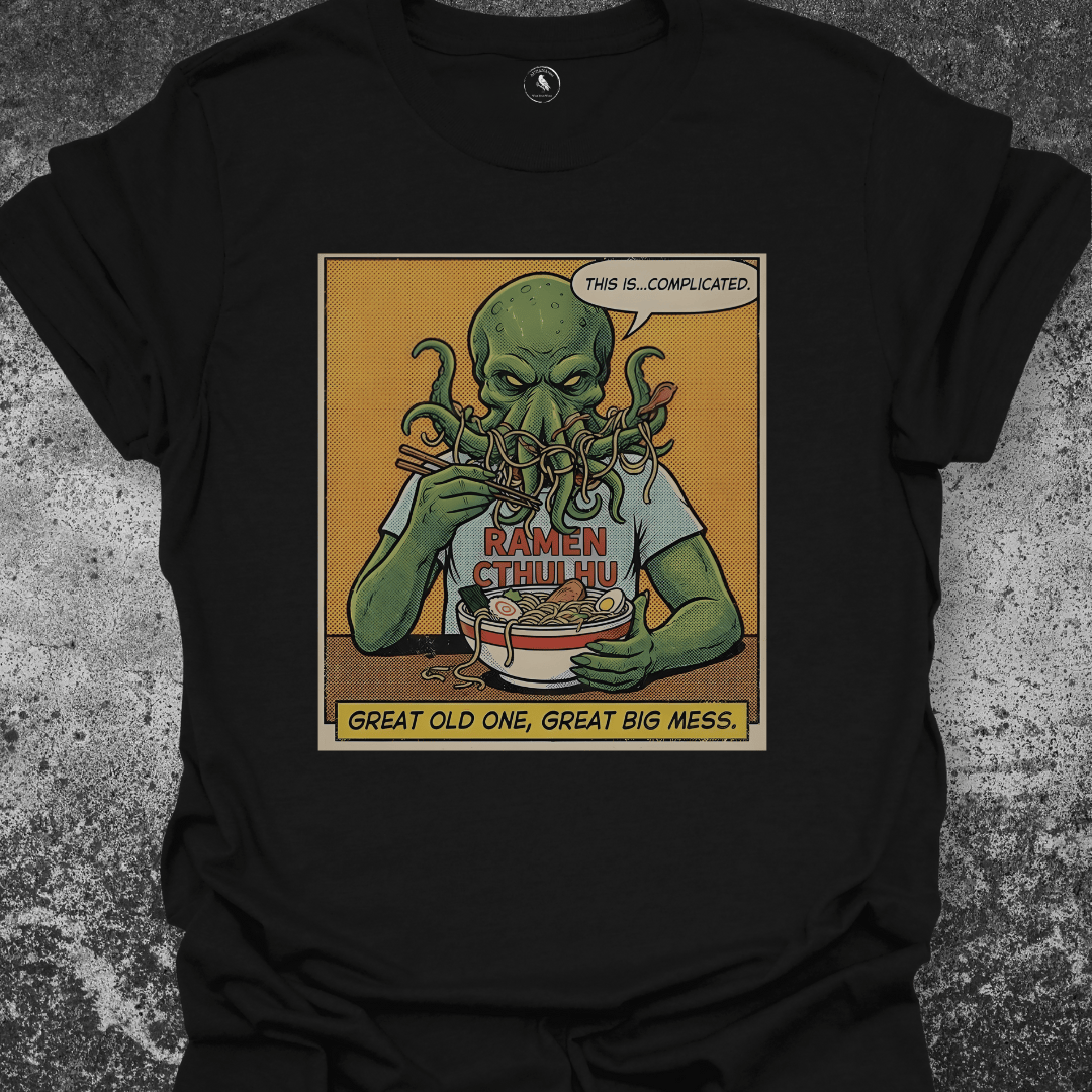 T-Shirt Black / S Ramen Cthulhu T-Shirt | Funny Cosmic Horror Food Parody | Comic Style Monster Tee