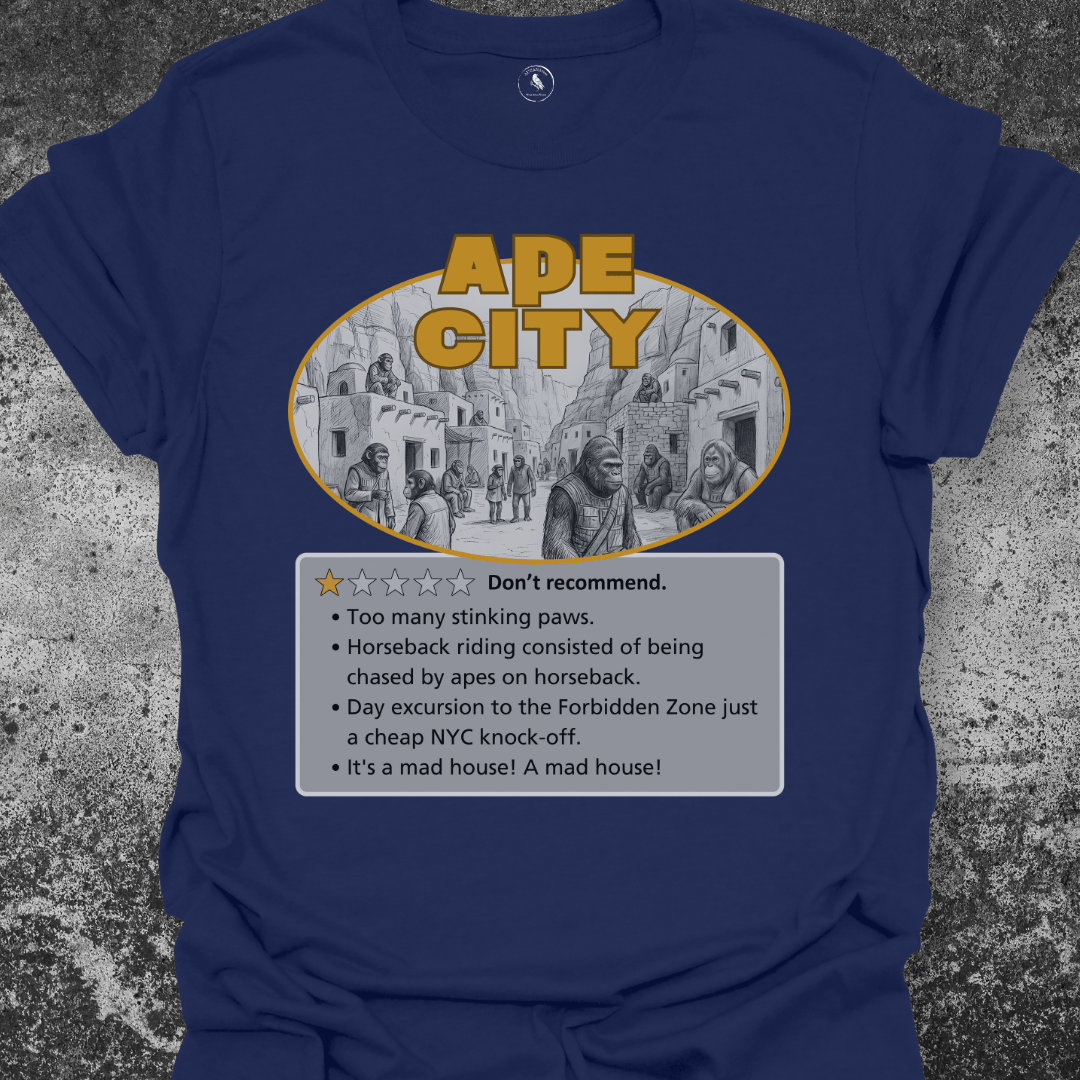 T-Shirt Navy Heather / S Ape City Review | Funny Sci-Fi Parody Graphic Tee