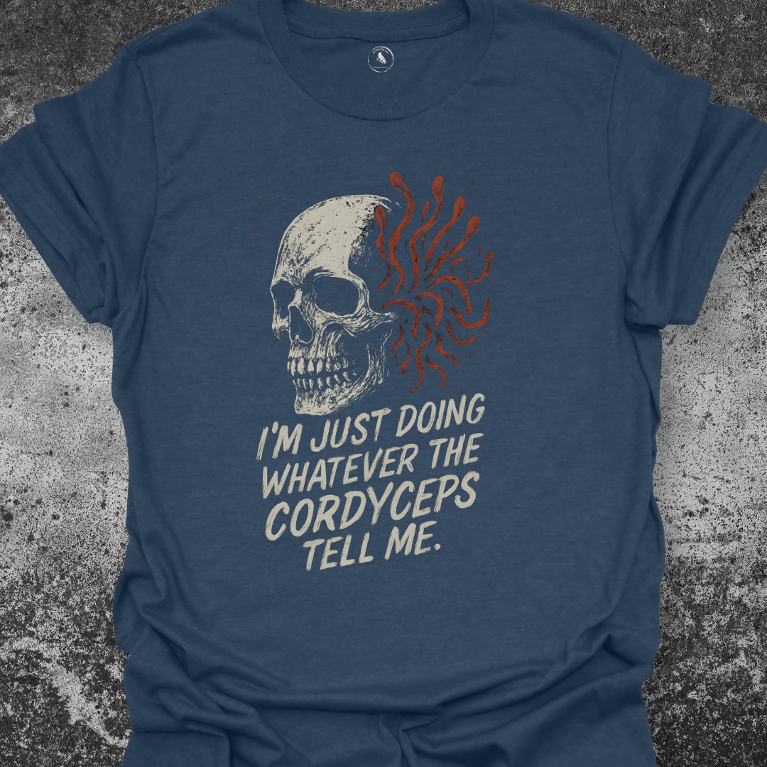 T-Shirt Navy Heather / S Cordyceps Skull Horror Tee