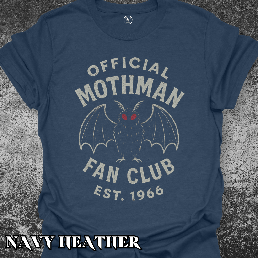 T-Shirt Navy Heather / S Funny Mothman Fan Club Cryptid T‑Shirt – Dark Humor Gift Tee